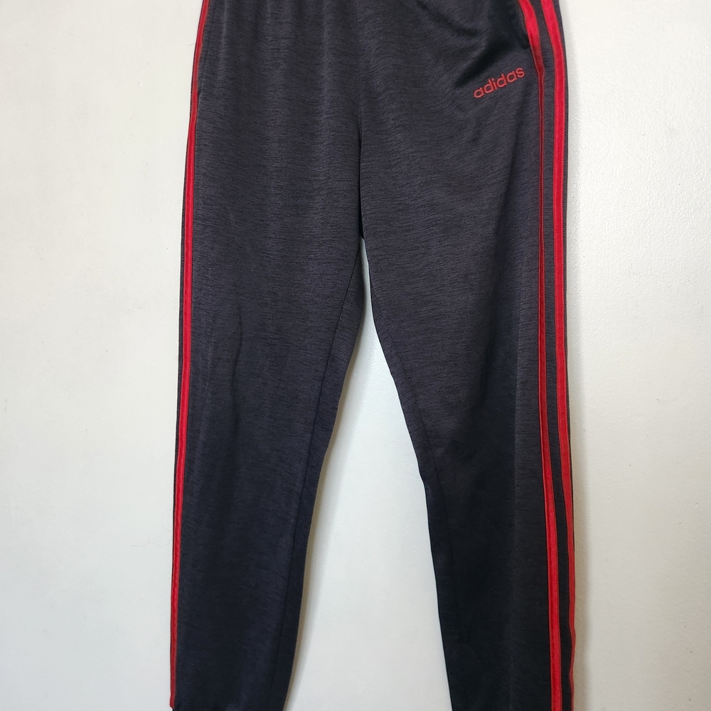 Adidas Charcoal Track Pants with Crimson Accents